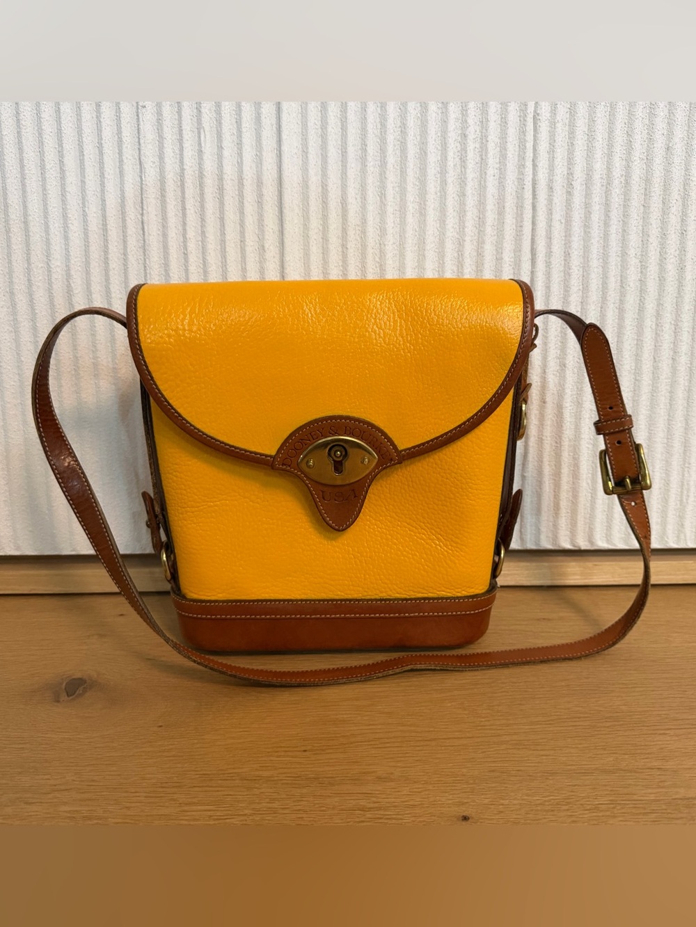 Vintage Dooney & Bourke AWL Yellow Leather Flap Crossbody